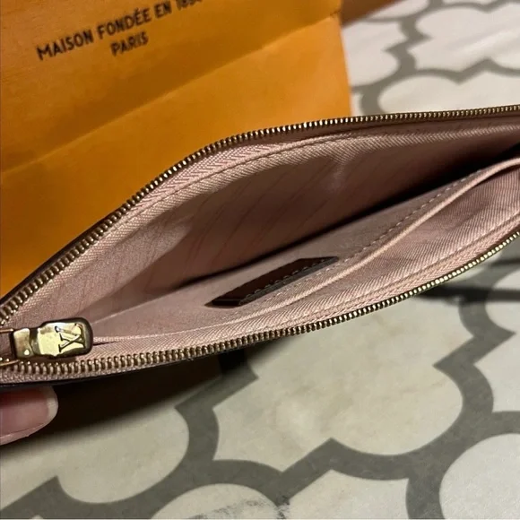 Louis Vuitton Brown Checkered Wristlet with Orange Bag - Picture 6 of 11